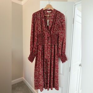 Max Studio Red Floral Long Sleeve Dress size Small